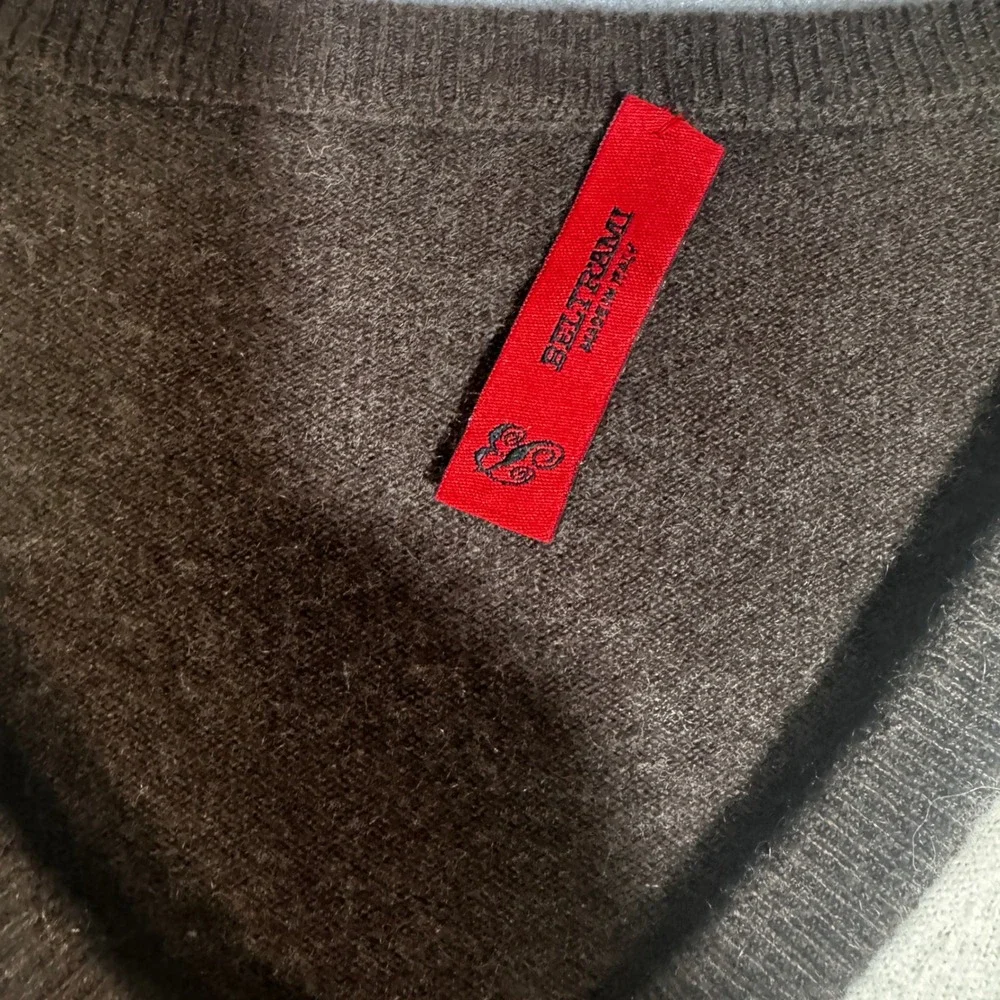 Beltrami Mens 100% Cashmere Argyle V-Neck Sweater Brown Orange Italy Size 56